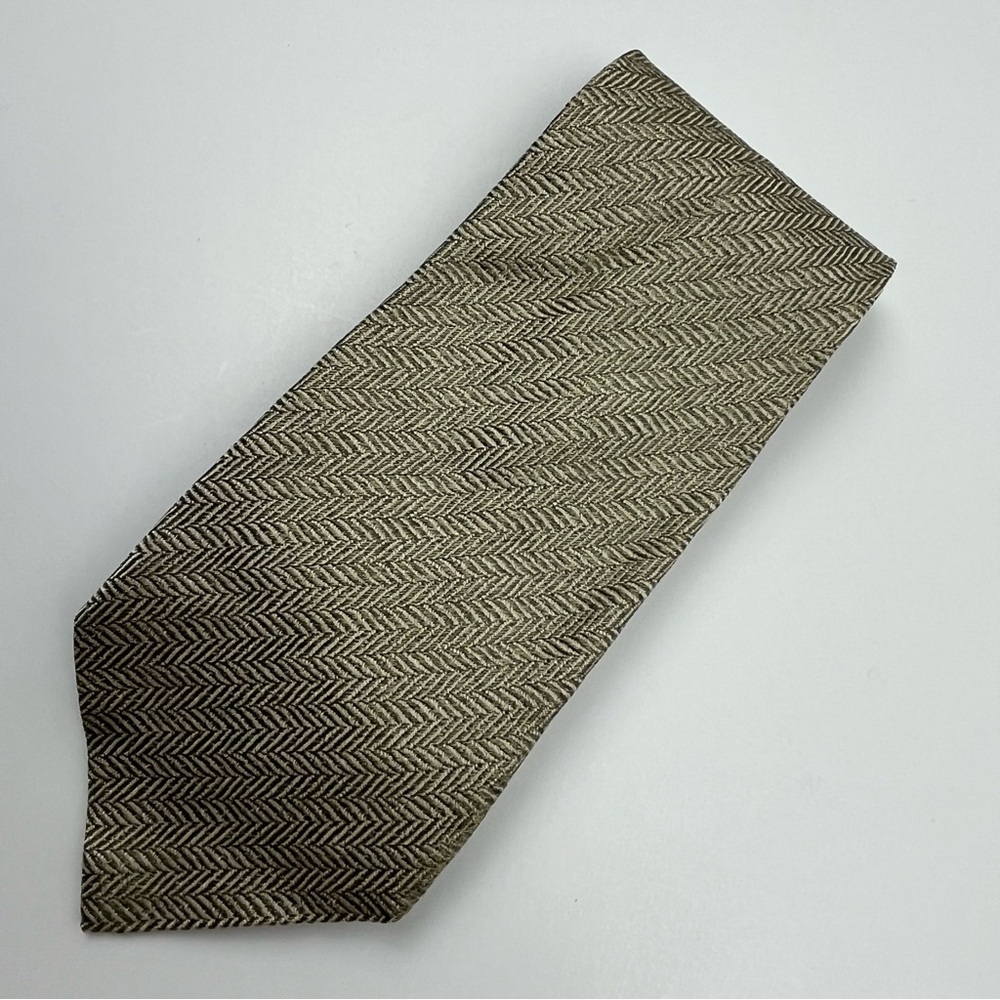 Ermenegildo Zegna Herringbone Mens 100% Silk Necktie Tie Preppy‎ Office